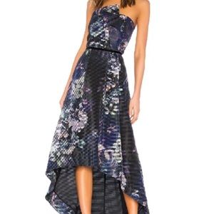 Parker Black, Estelle Strapless Floral High-Low Dress in Midnight Bloom, Size 8